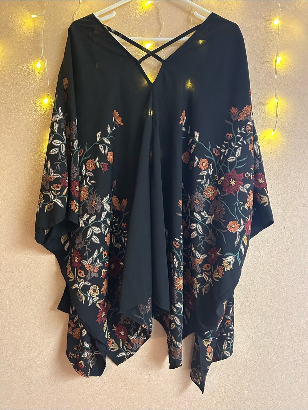 ODDY Black Floral Kimono Plus Size One  Size - Picture 2 of 11